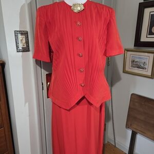 Howard Wolf Classic Red Pleated Jacket & Skirt Set